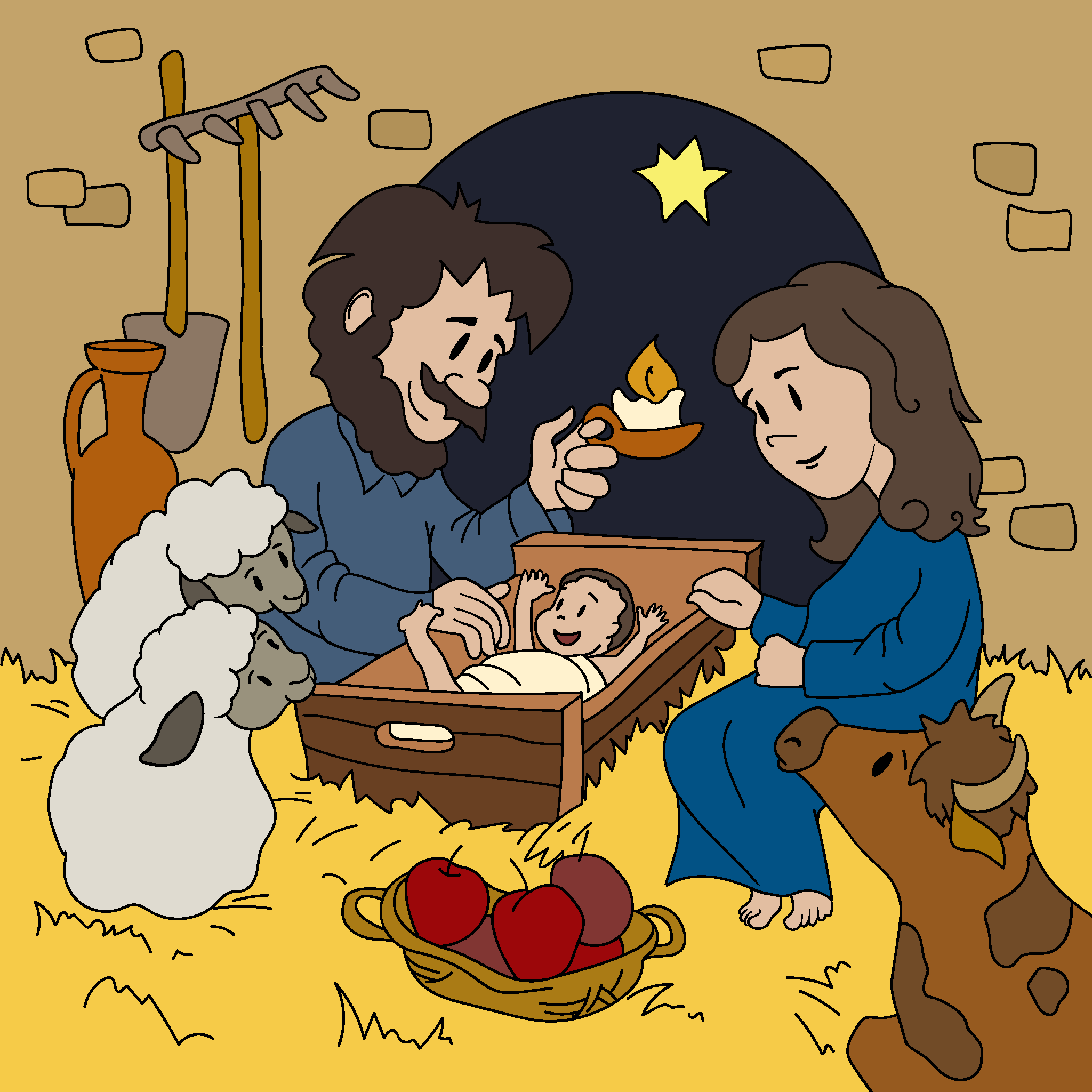 Jesus, Mary, and Joseph at Christmas