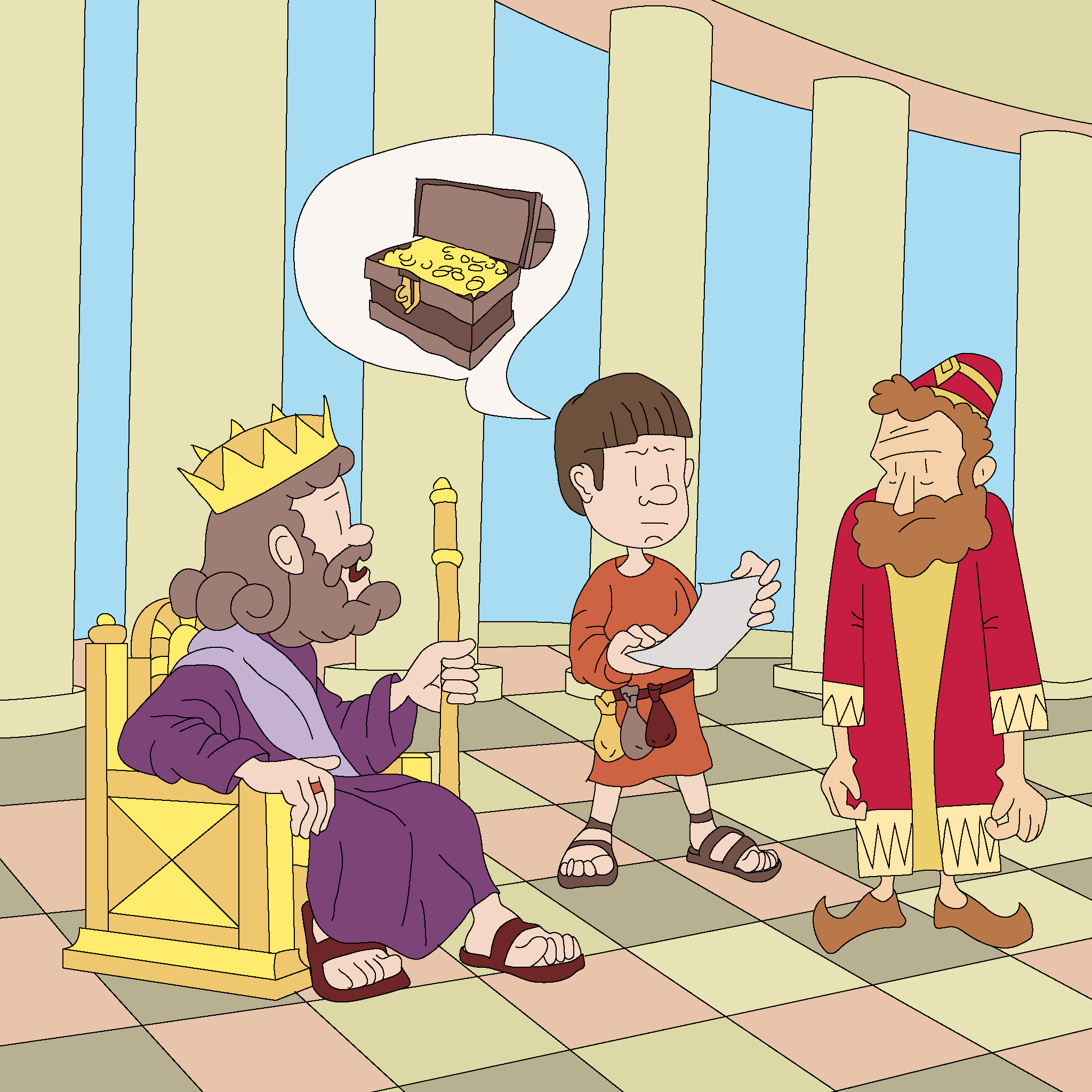 The King forgives his servant's debt.