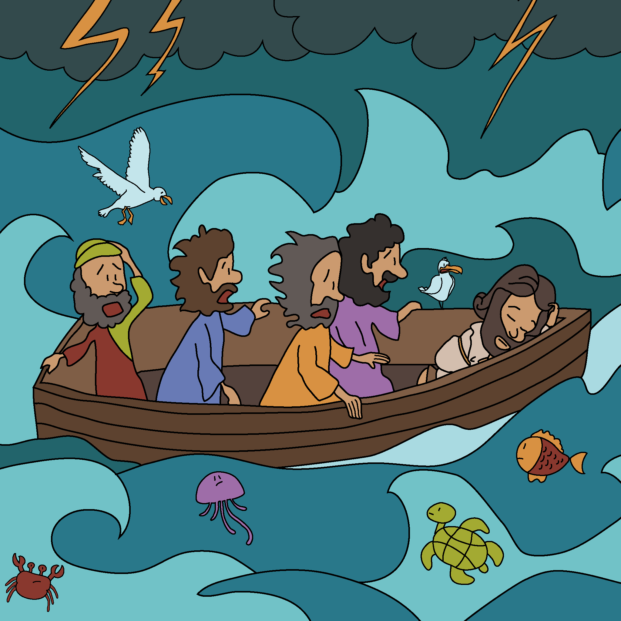 Jesus calms the stormy sea