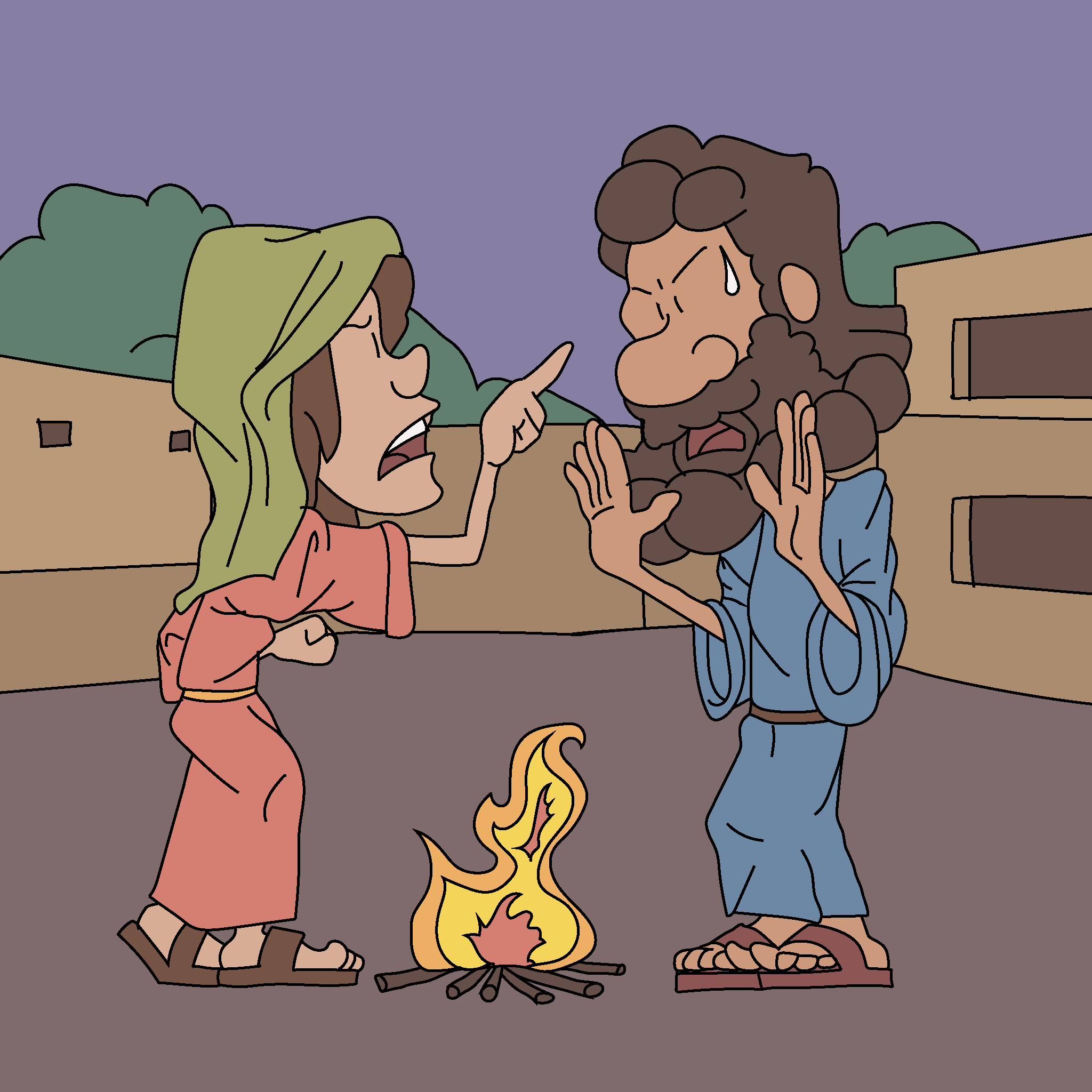 Peter denies knowing Jesus by the fire