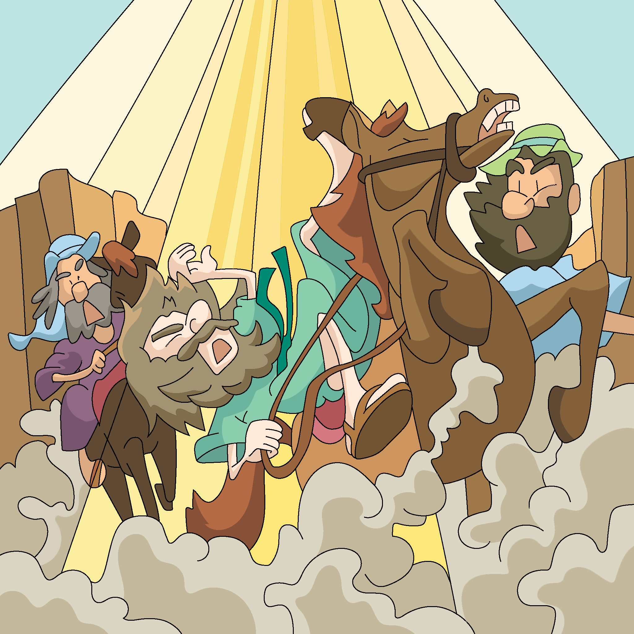 Saul falls from his horse in bright light
