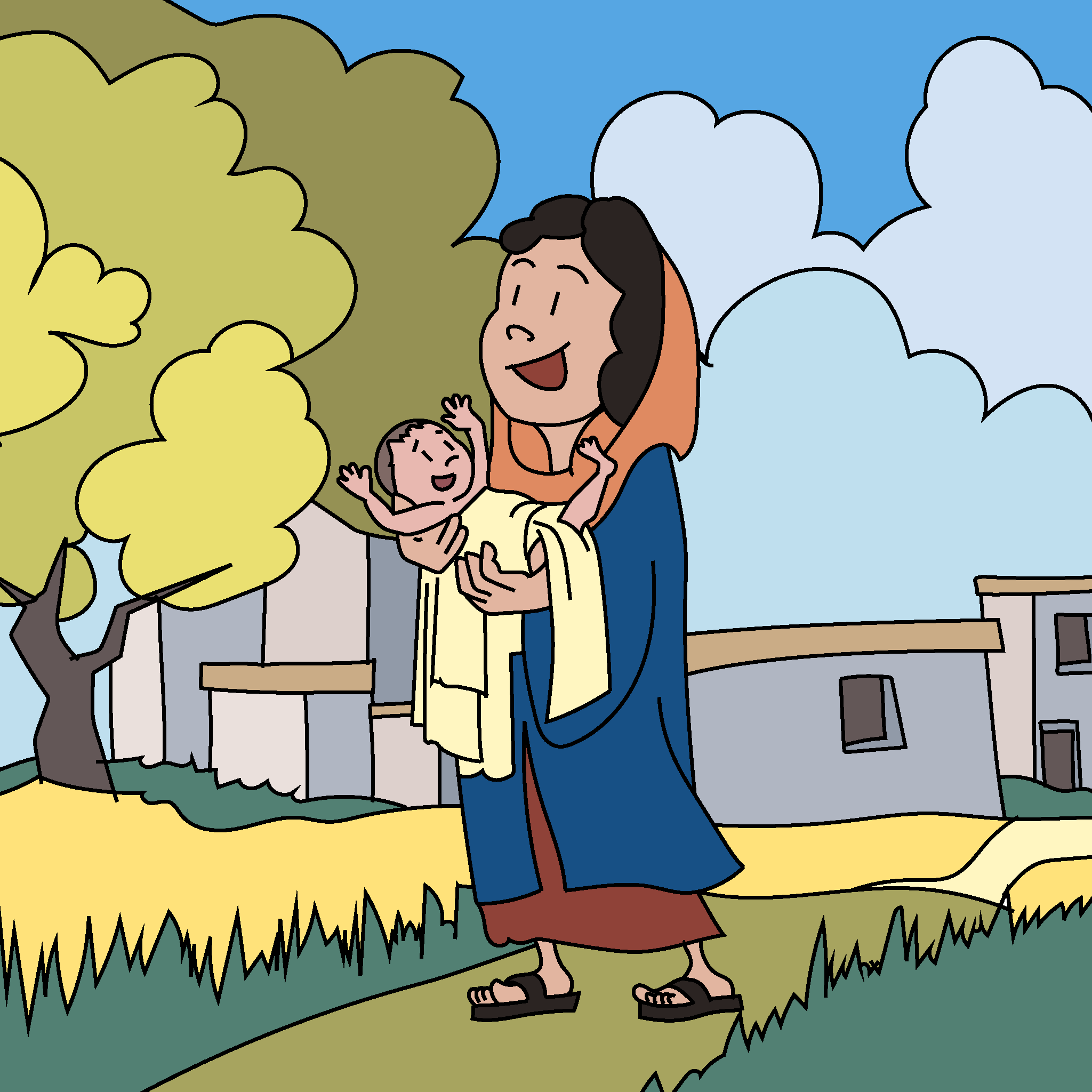 Mary holds baby Jesus