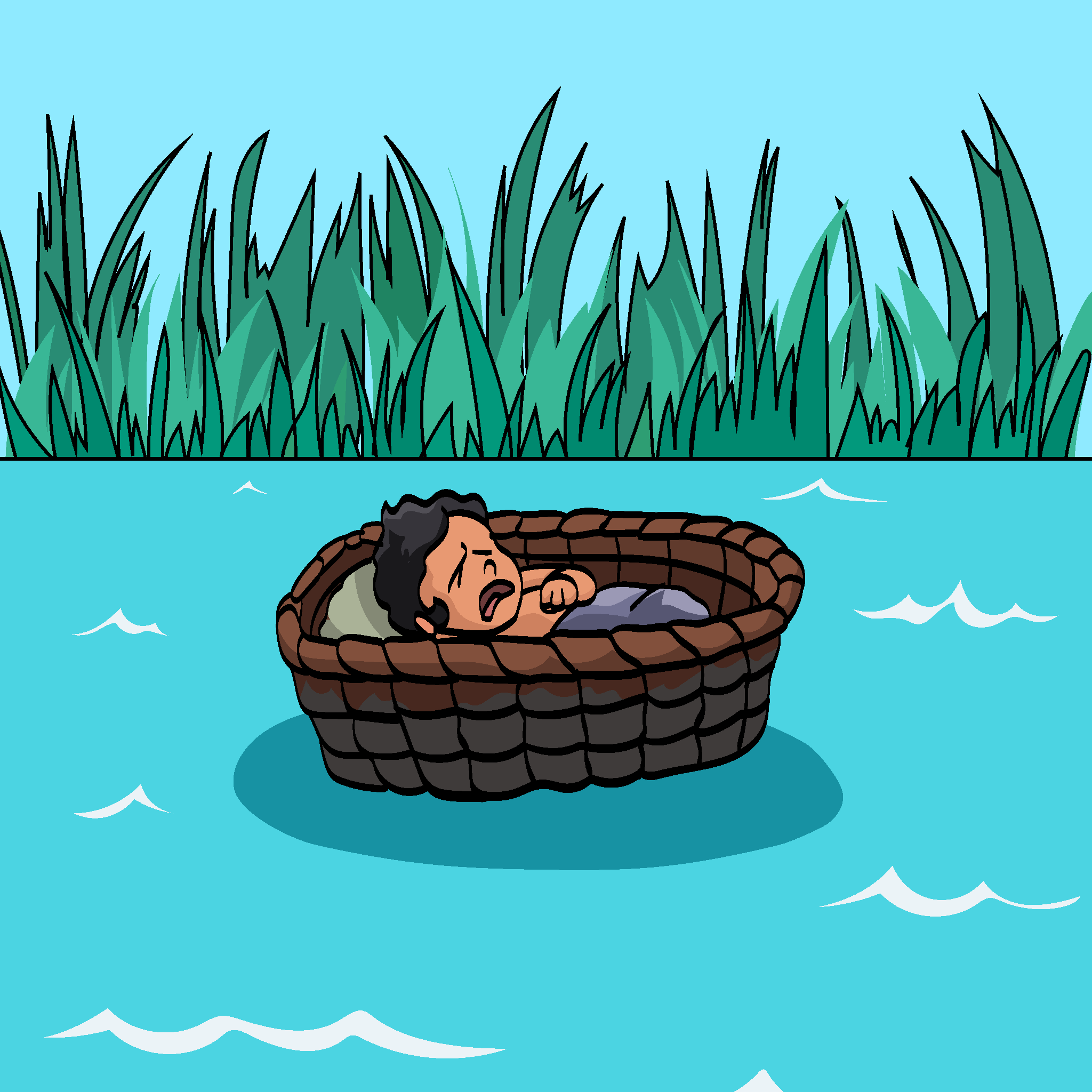 Baby Moses in a Basket on the Nile