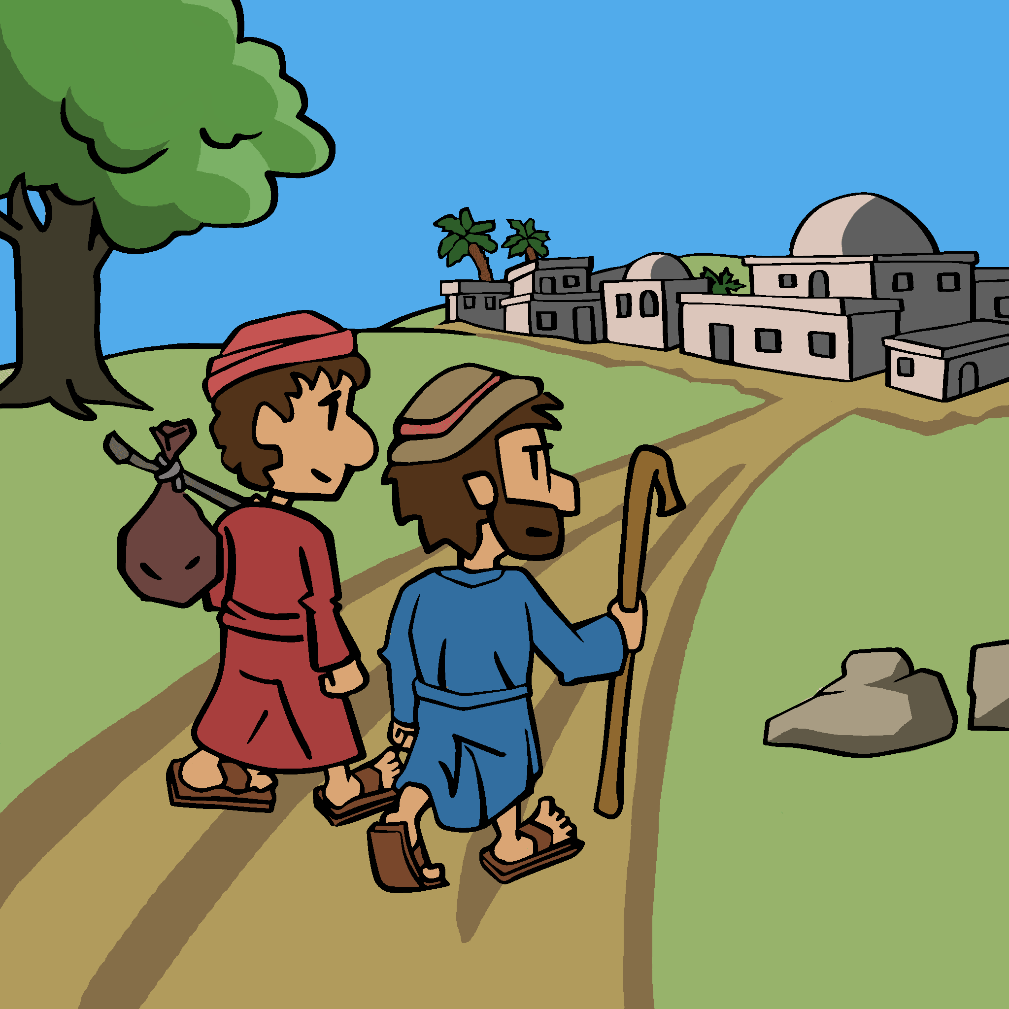 Two disciples walk to Emmaus