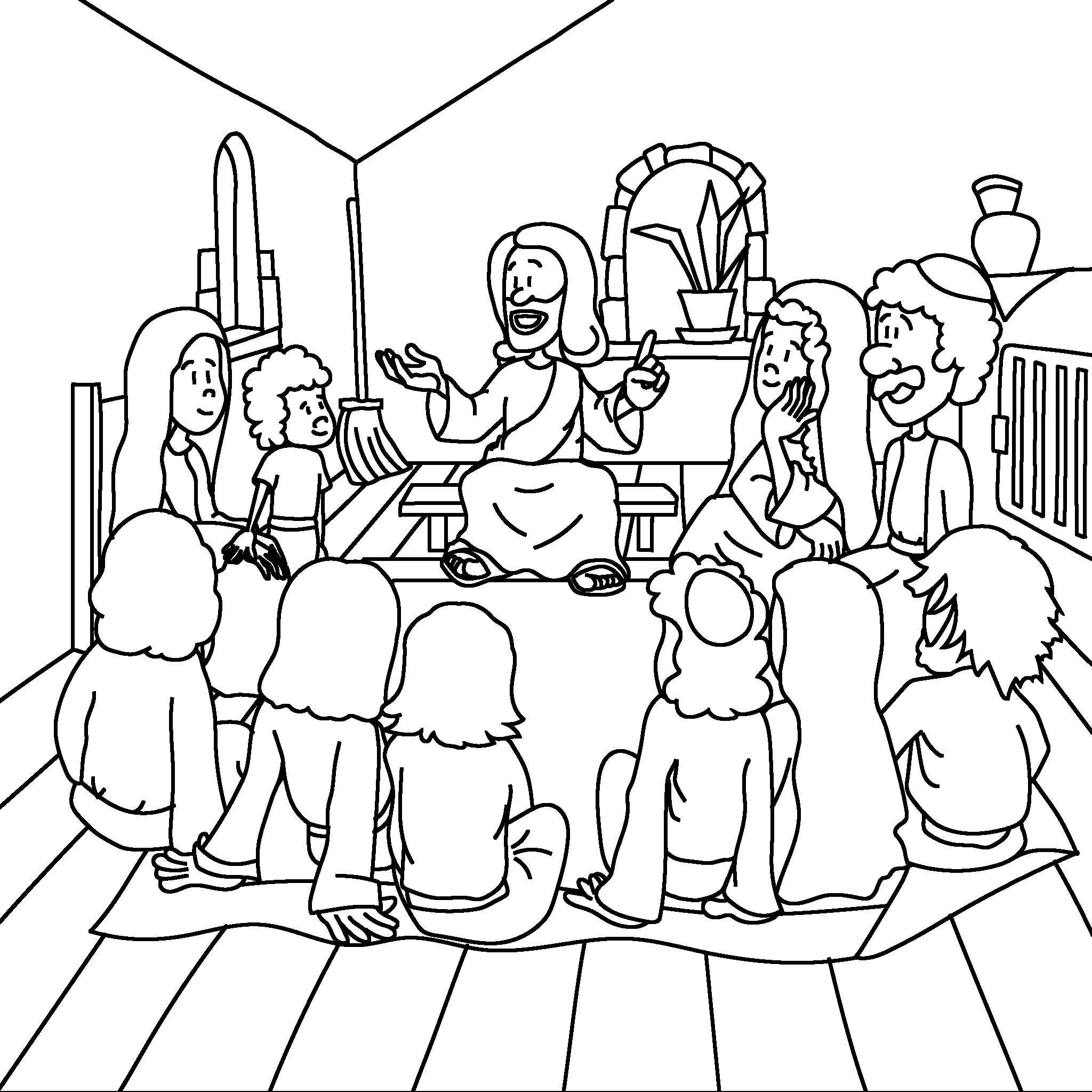 Jesus teaches a crowd of people.