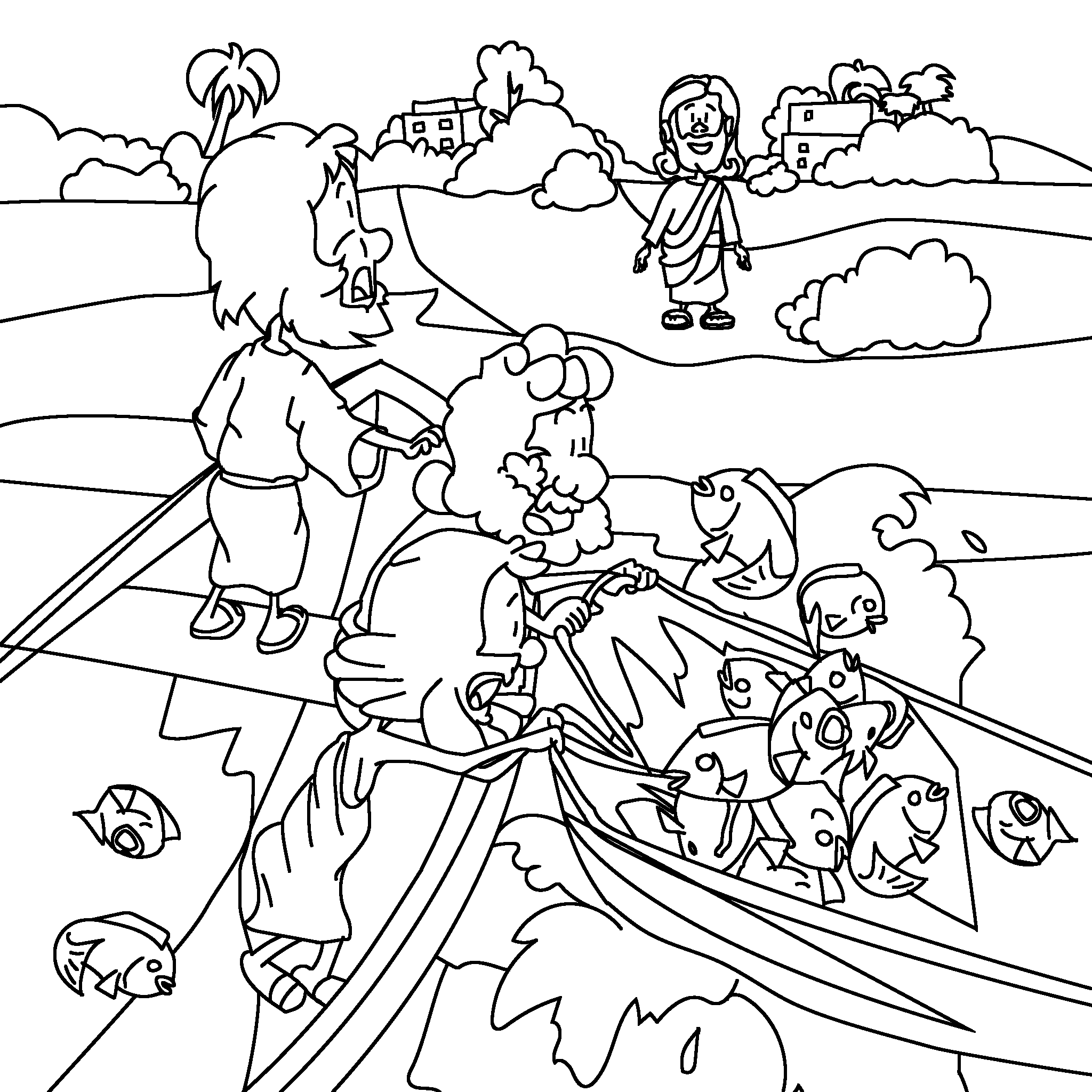 Jesus helps Peter catch fish