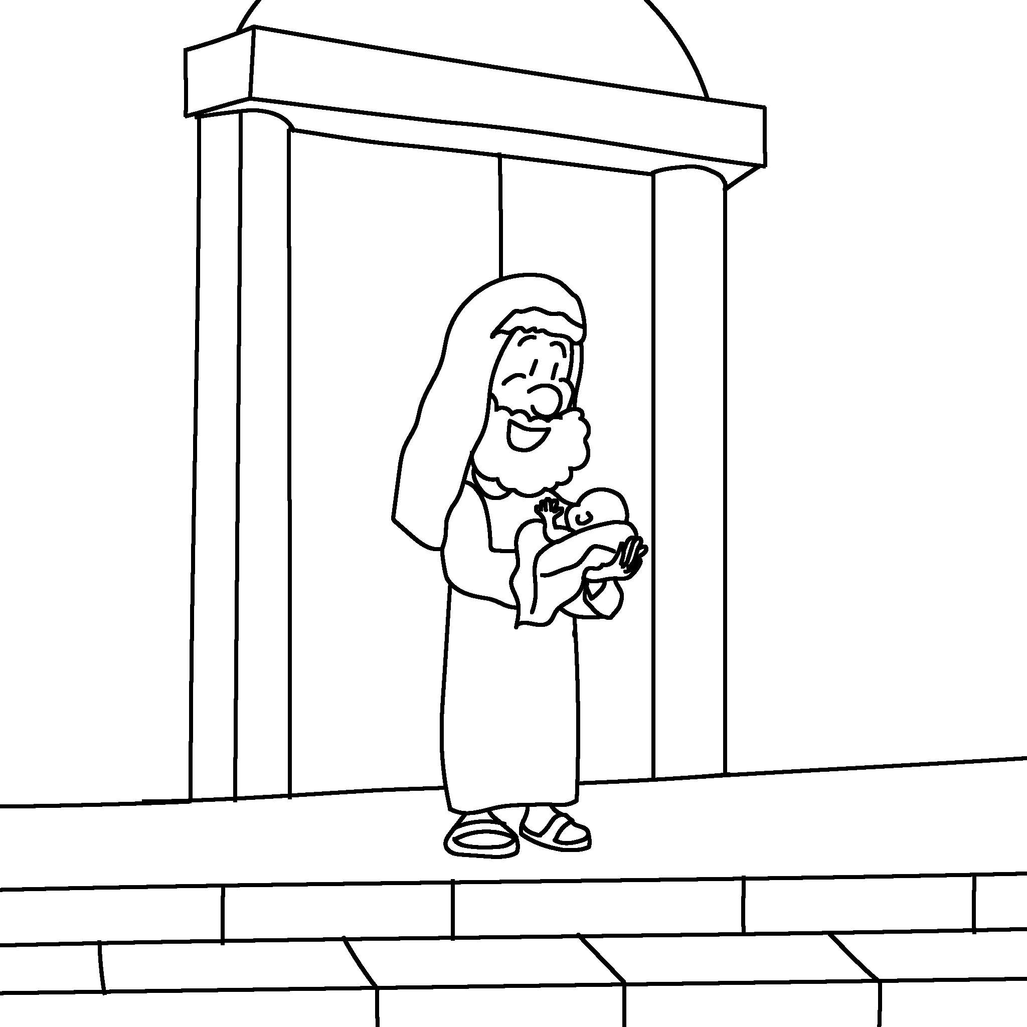 Simeon thanks God for baby Jesus.
