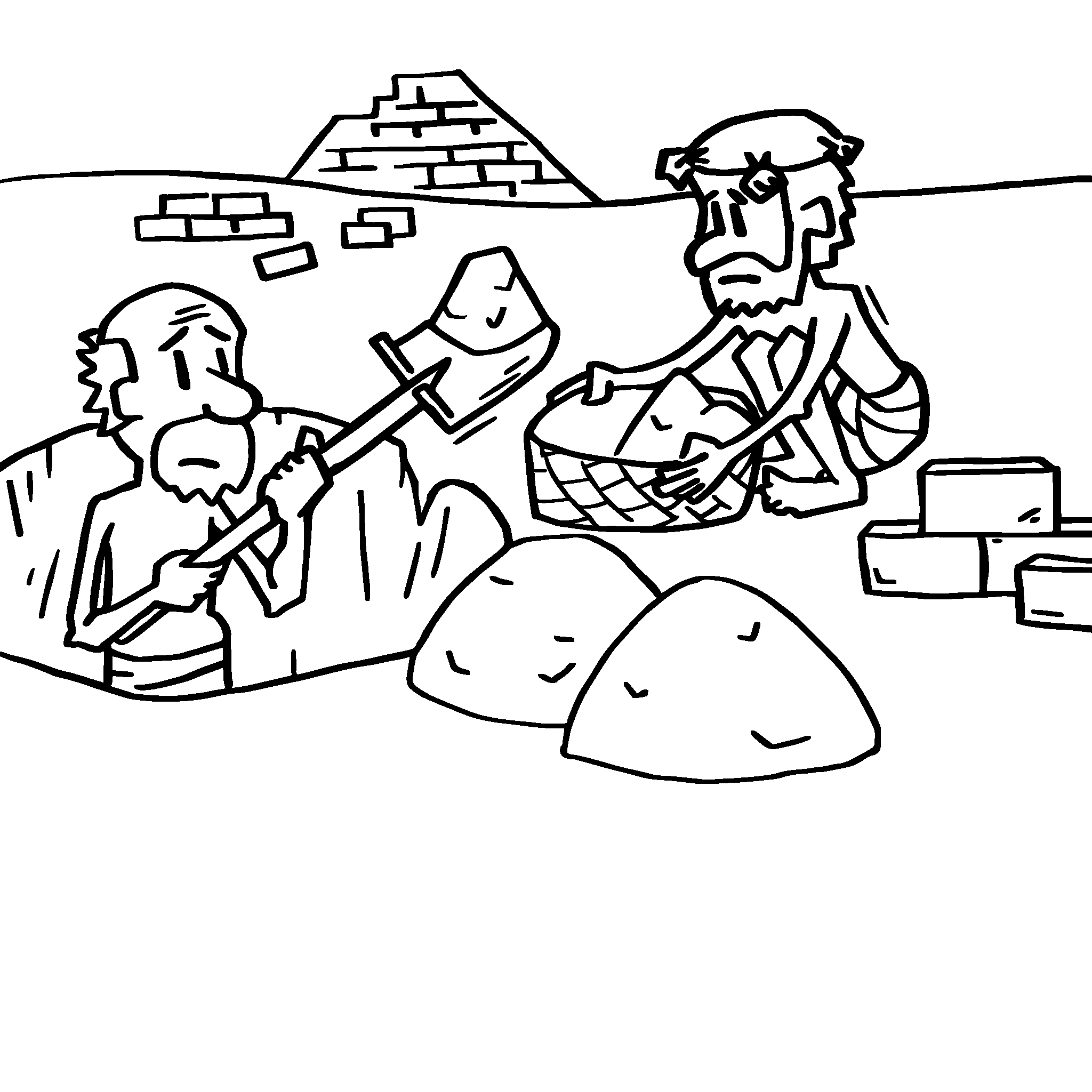 Two men work making bricks for the Egyptians