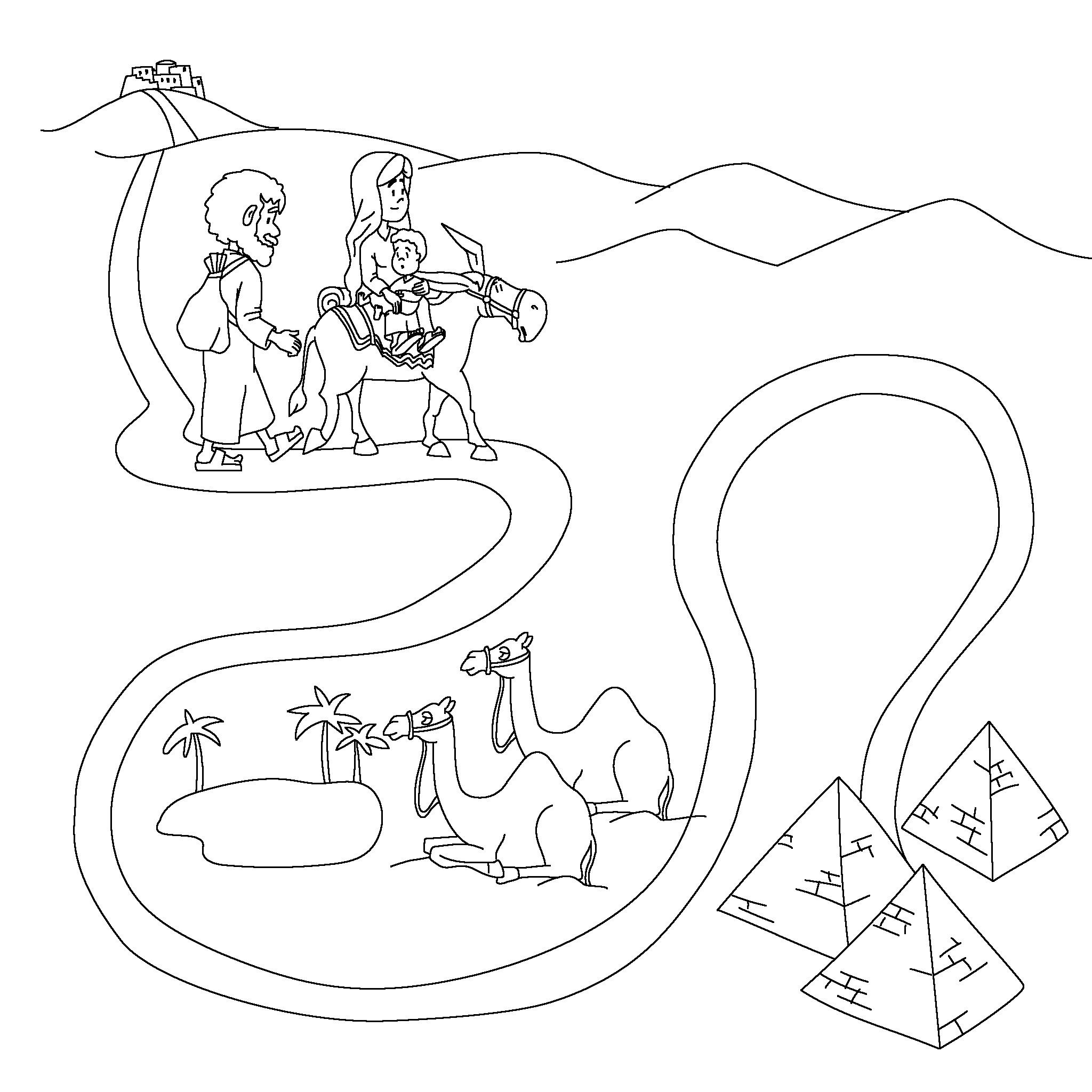 Mary, Joseph, and Jesus escape to Egypt.