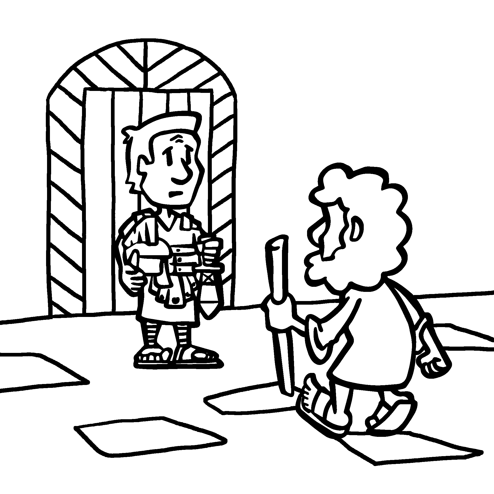 Peter meets Cornelius at his door