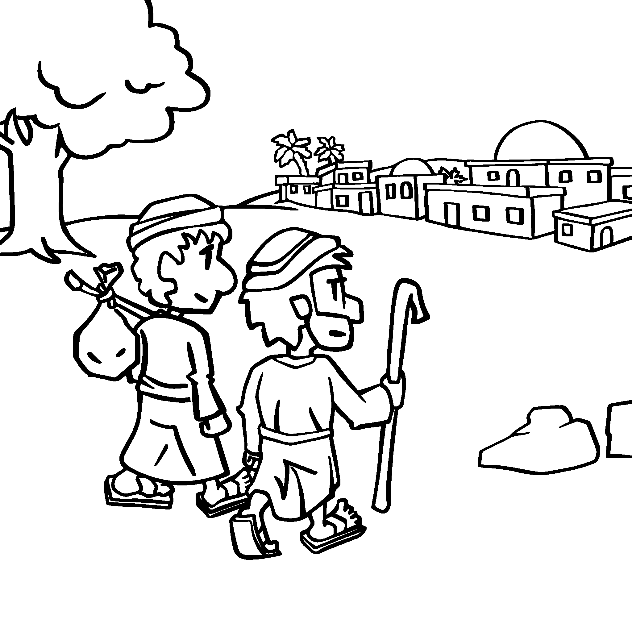 Two disciples walk to Emmaus
